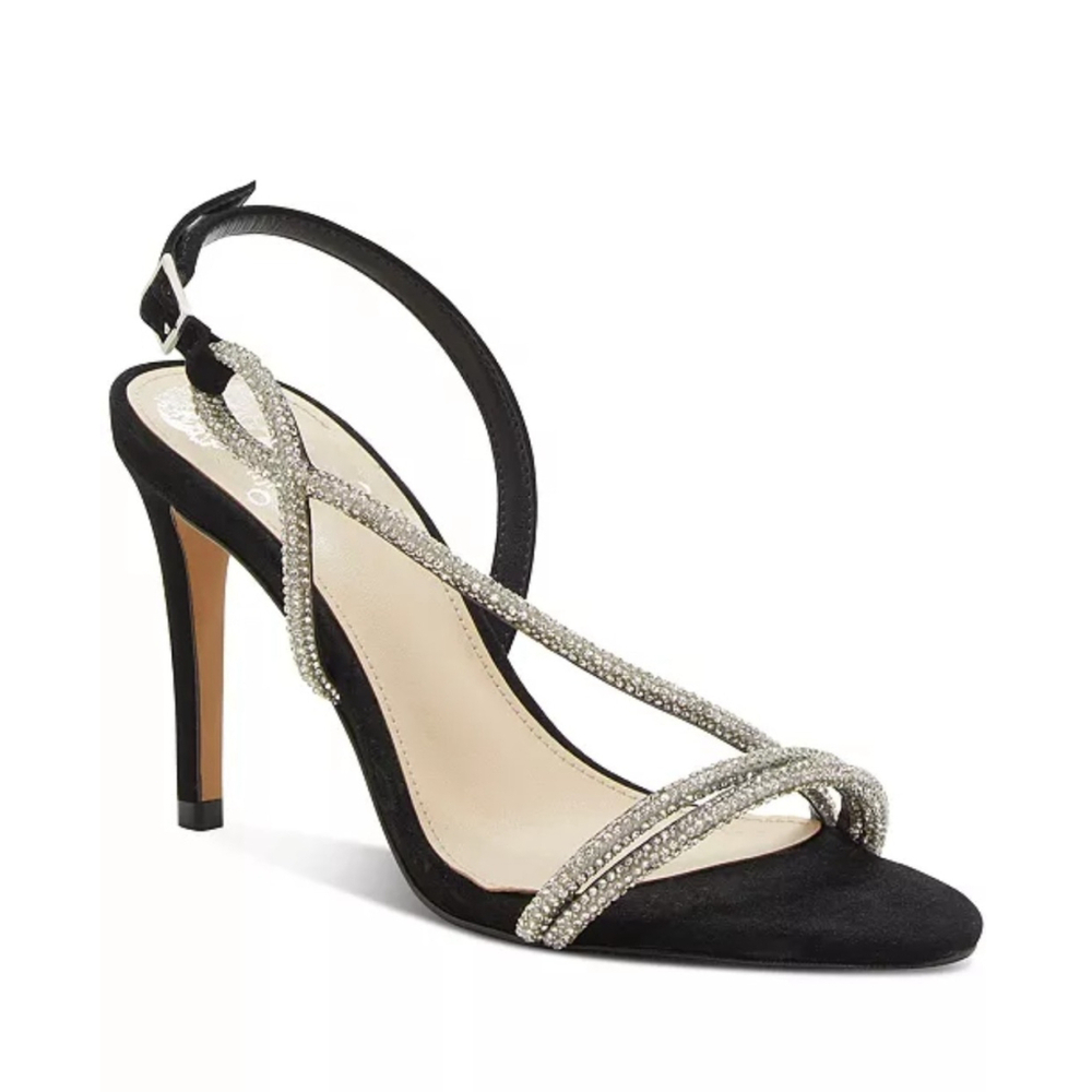 Vince Camuto Classic Rhinestone Bedazzled Straps Heels Stiletto 9 M - Black - Picture 2 of 16